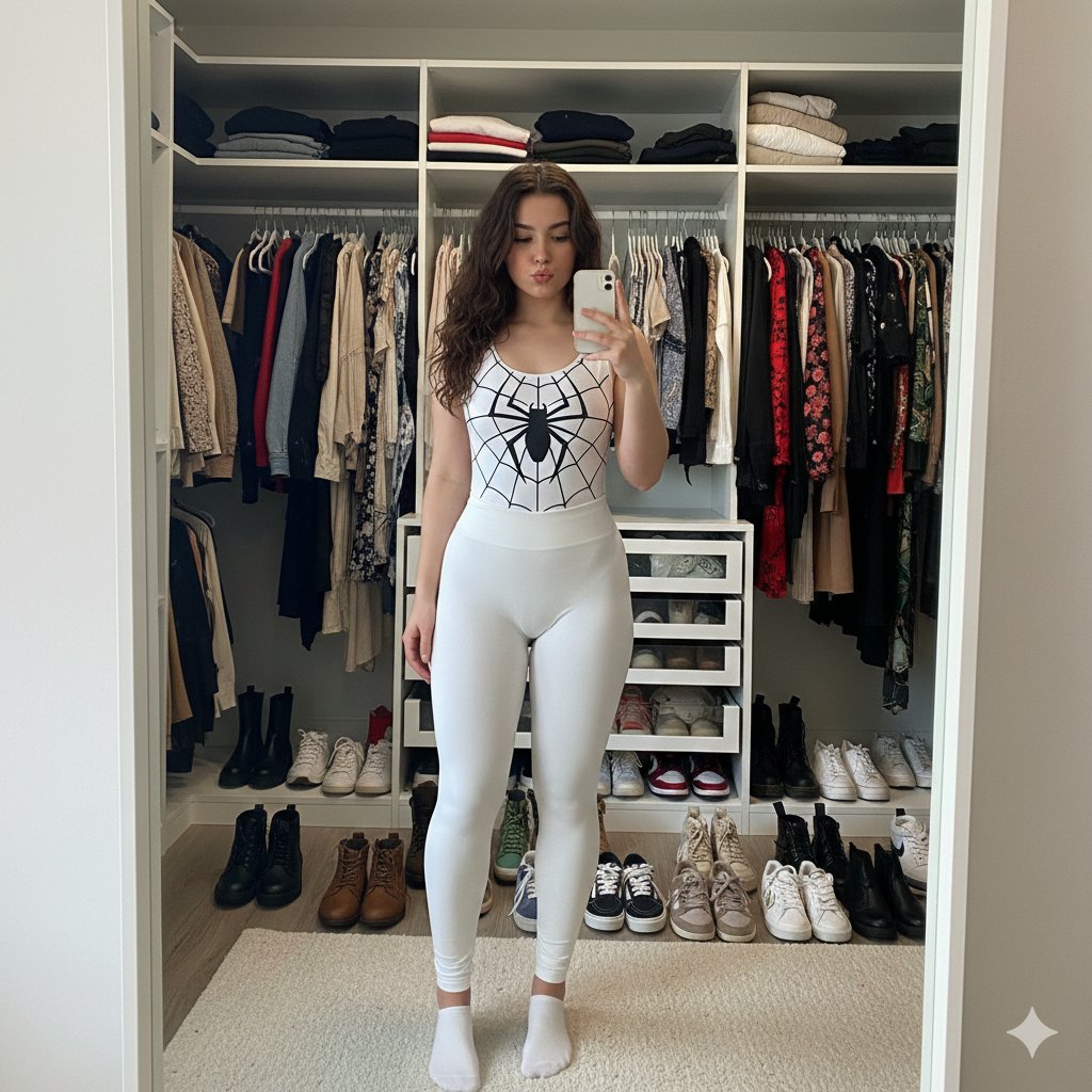 年轻女性在衣柜前自拍