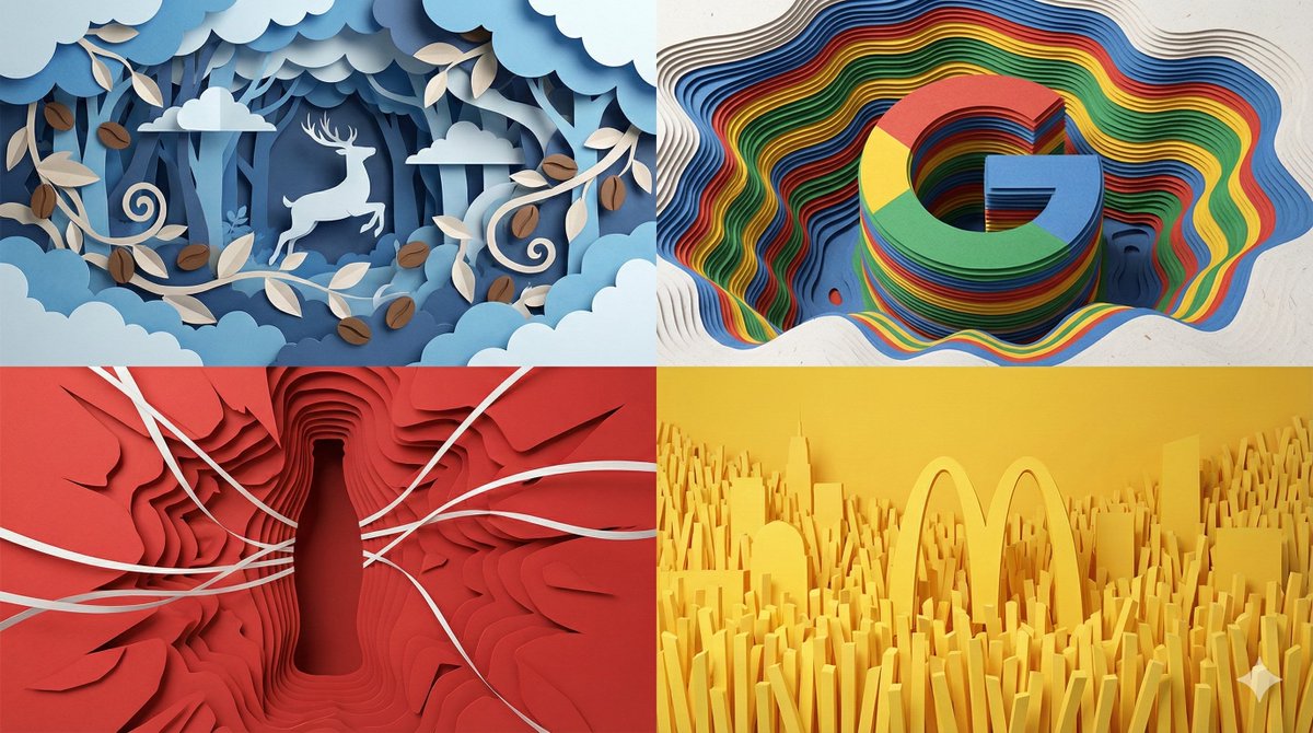 无缝四分屏纸张合成图像