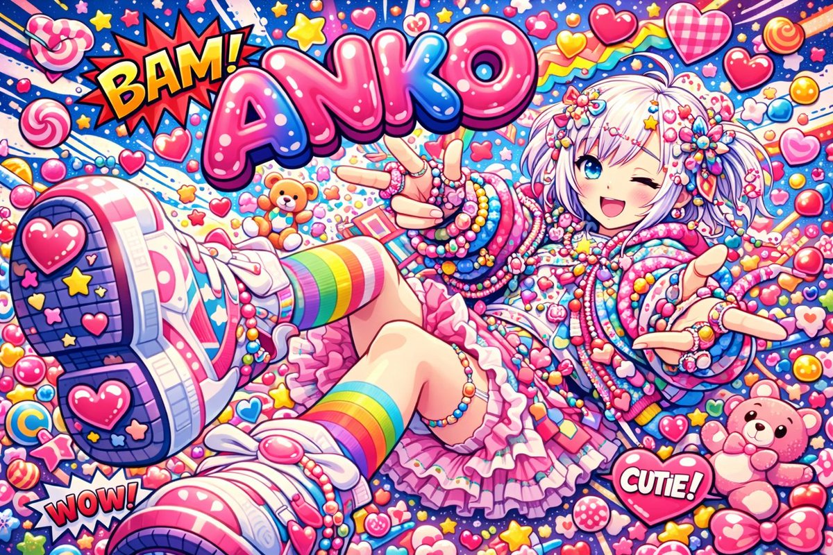 なおさんのキャラクターAnikoの原宿ファッションリミックスポスターアート