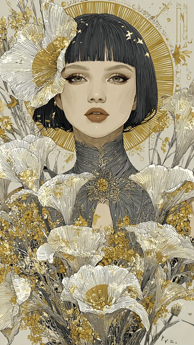 美丽女性与金色光环