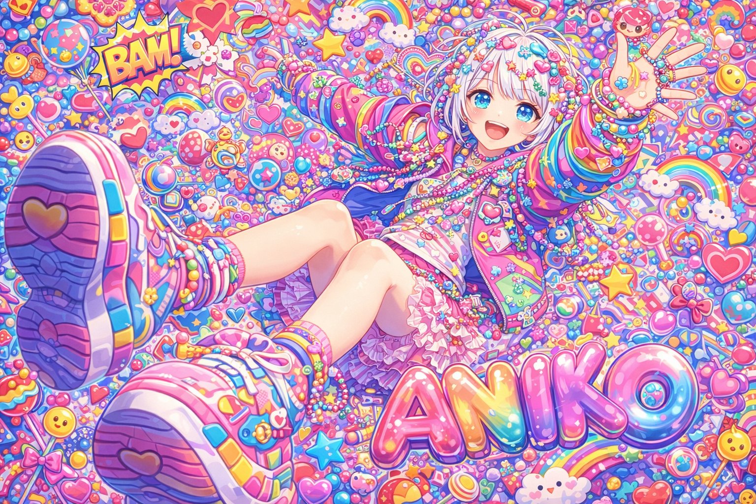 原宿風可愛いキャラクターポスターアート