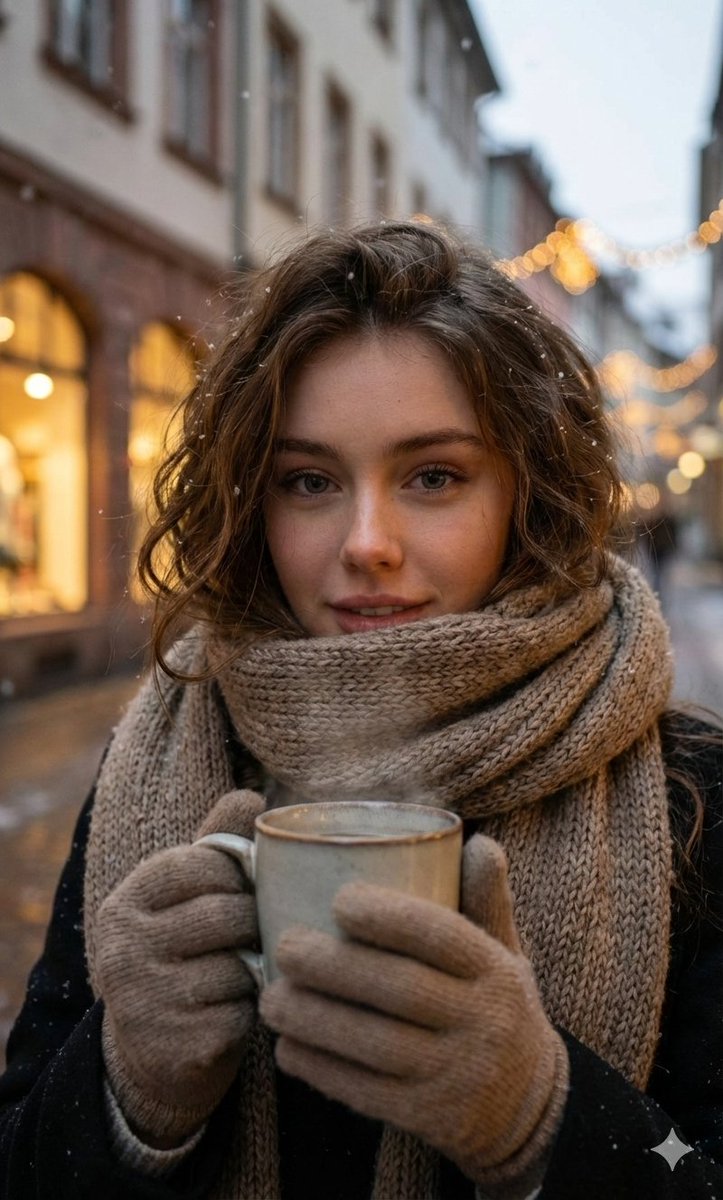 冬日户外温馨氛围中的年轻女性肖像