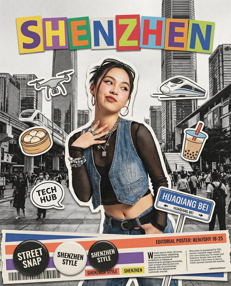 Y2K拼贴美学城市印象海报