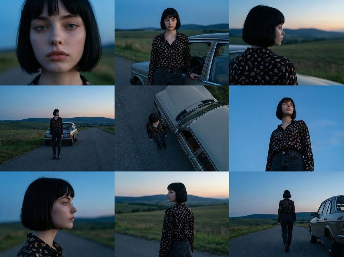 黄昏乡村公路上的女性主题摄影系列