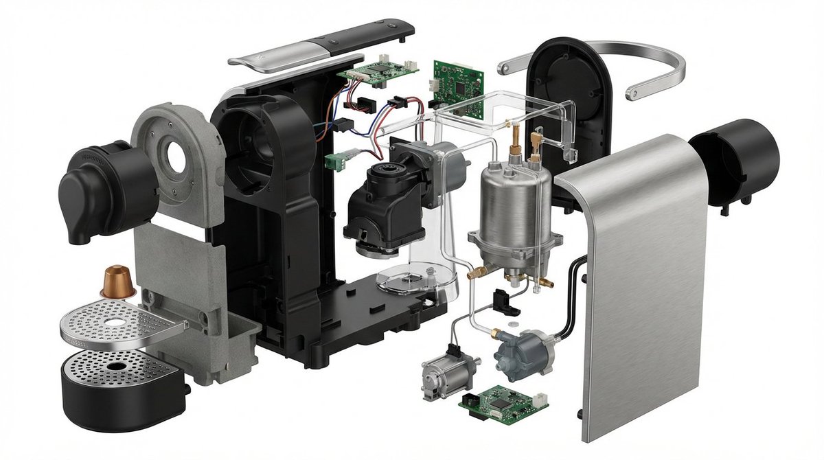 Nespresso咖啡机内部组件分解视图