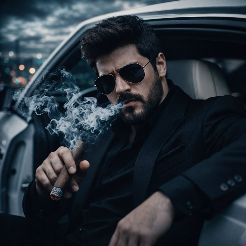 现代商务男士豪华轿车肖像