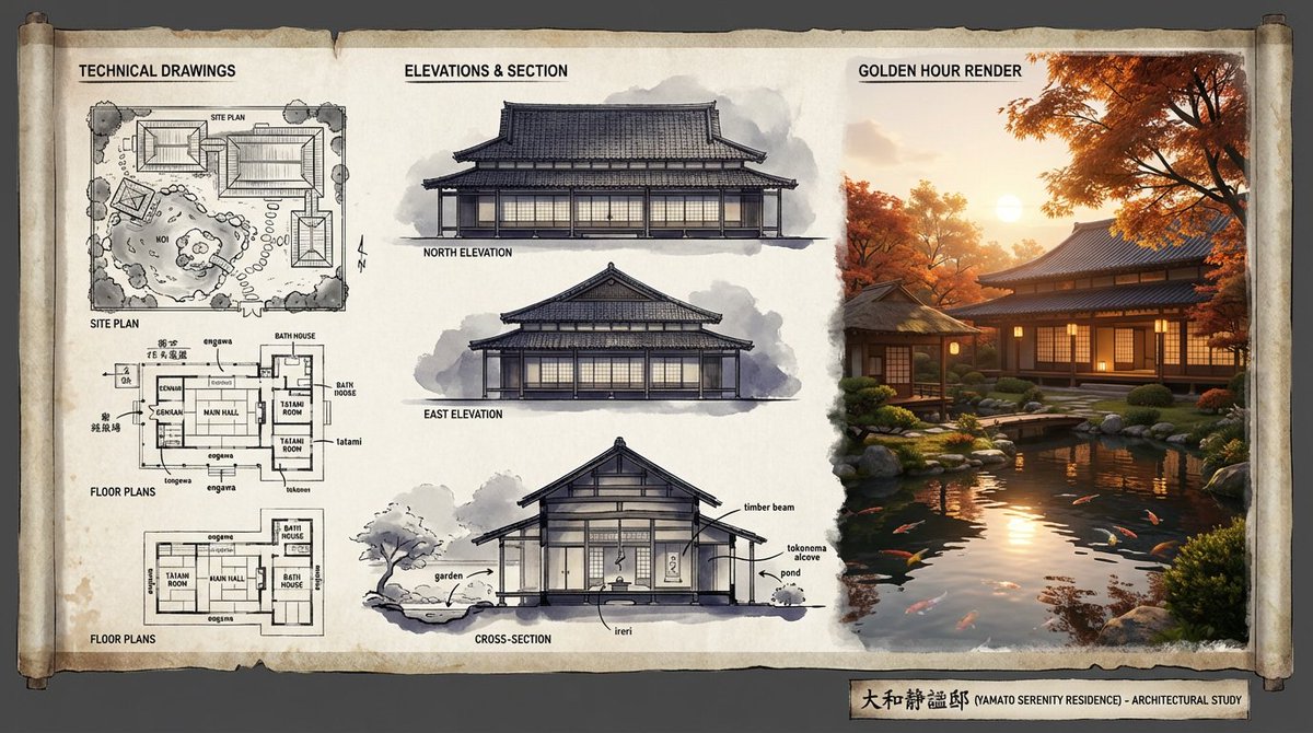 Nano Banana Pro 建筑插画师展示板