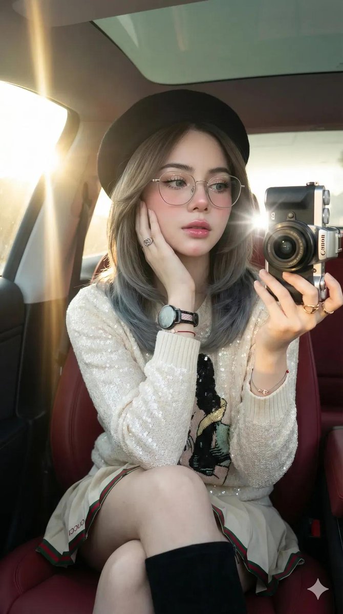 女性肖像，特斯拉内饰背景