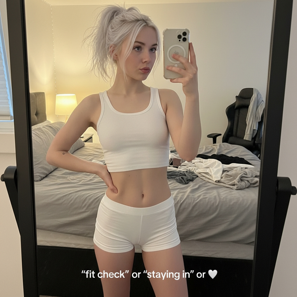 年轻女性卧室自拍