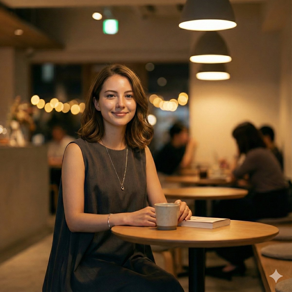 优雅年轻女性坐在咖啡馆