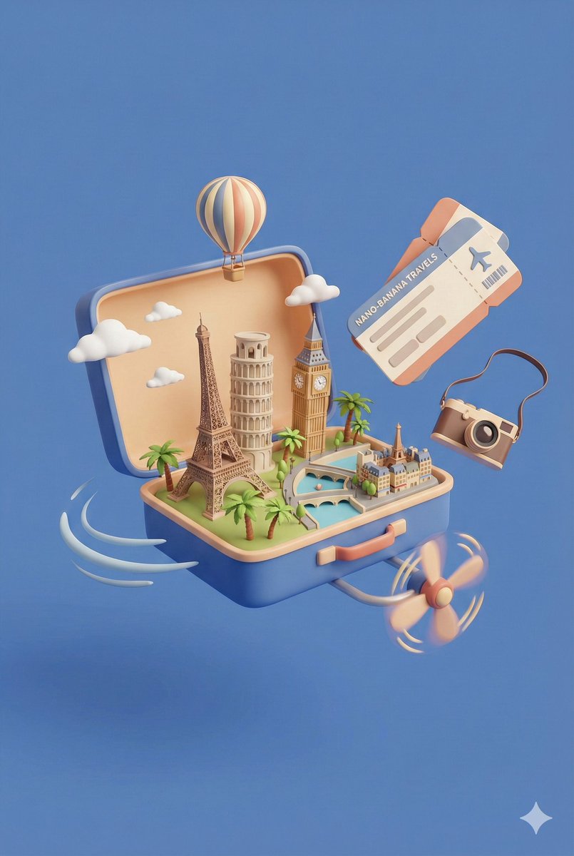 全球地标3D旅行箱插画