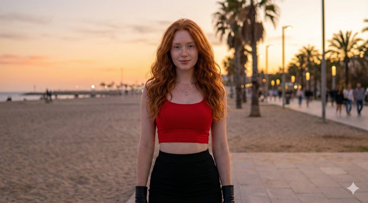 Fictional Young Adult Woman at Sunset