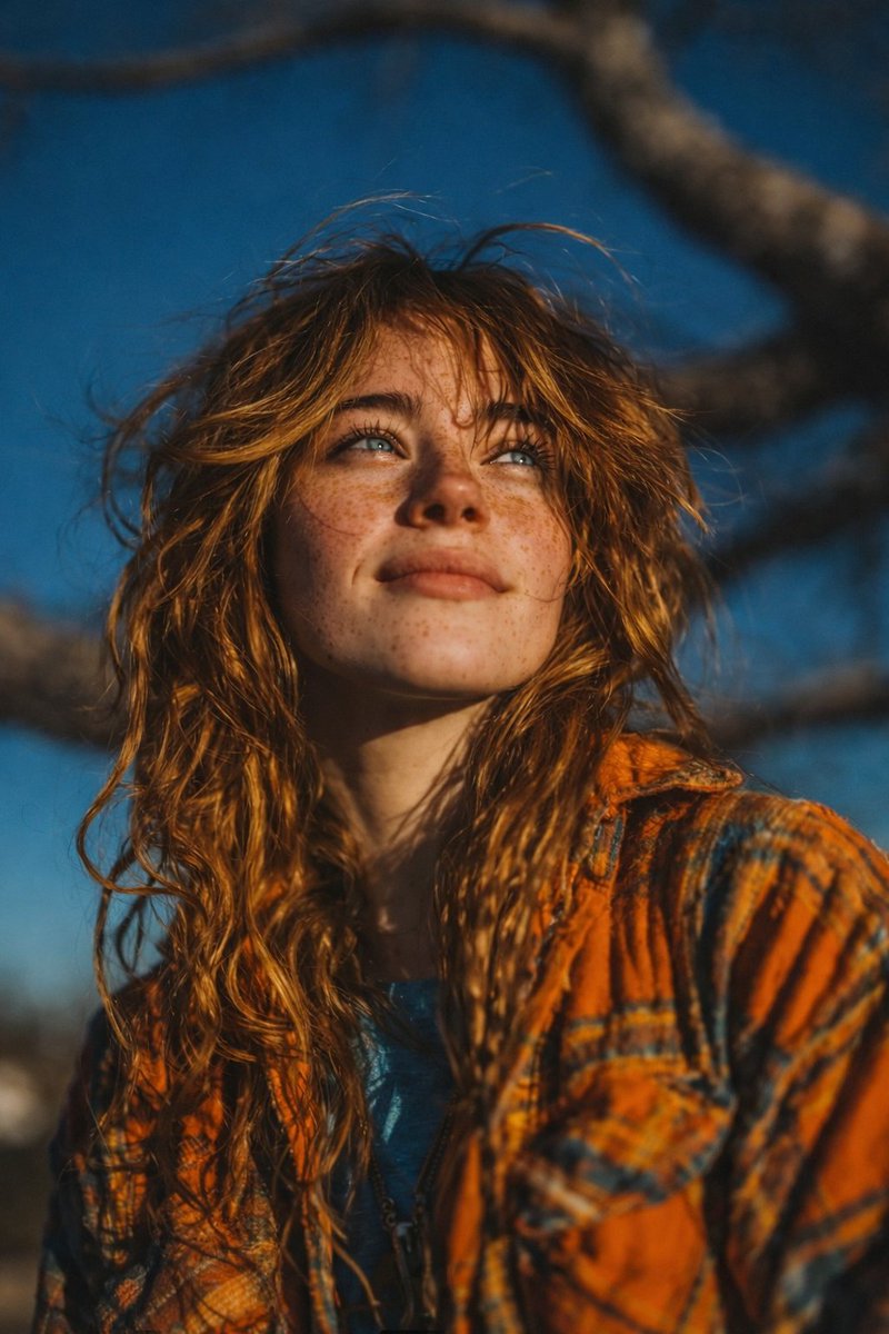 金色调户外年轻女性肖像