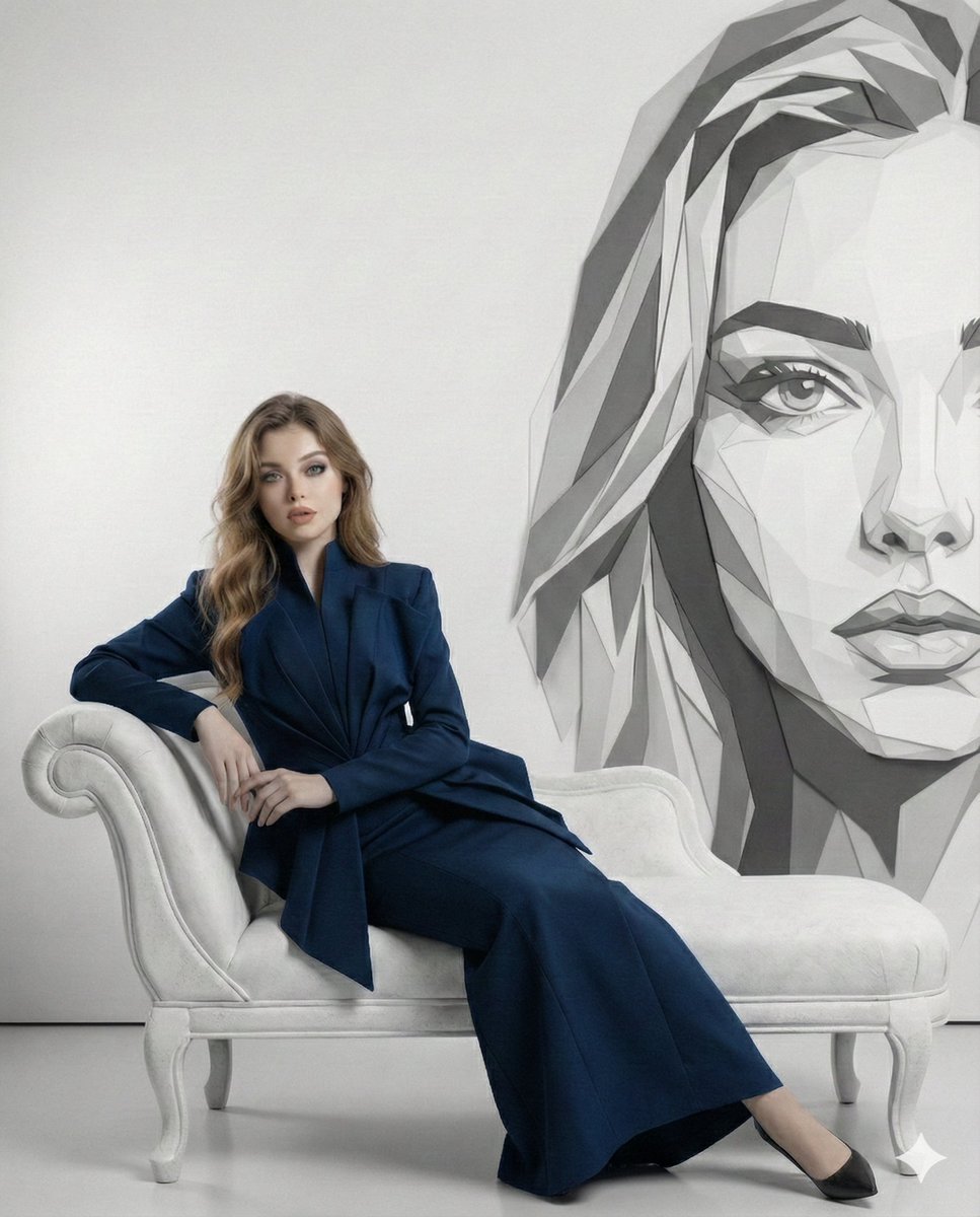 复古沙发上的时尚女性肖像