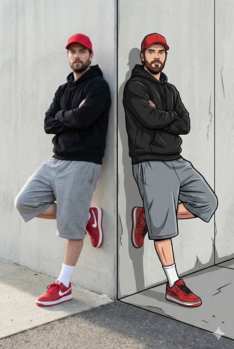 现实与插画风格的分体式肖像