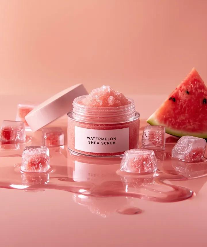 护肤品瓶与透明粉红色液体