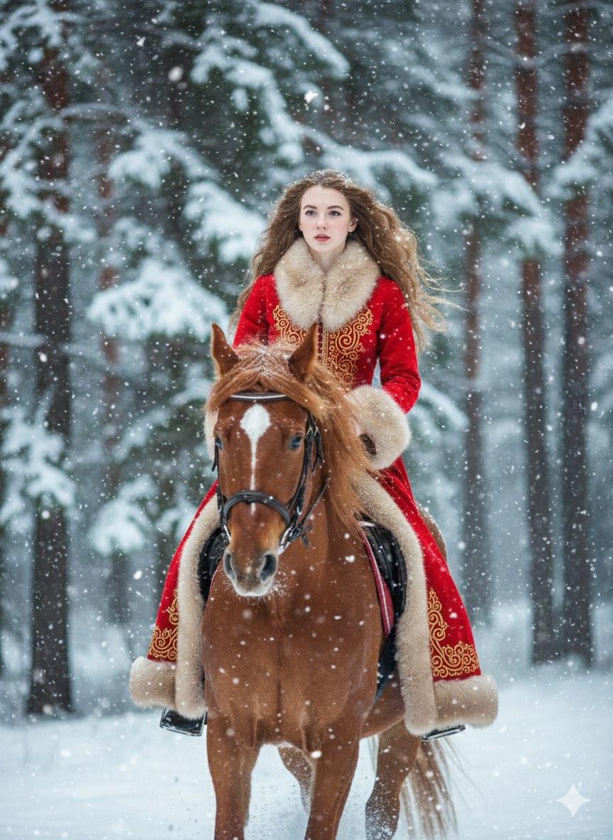 冬日童话冬日森林骑马图