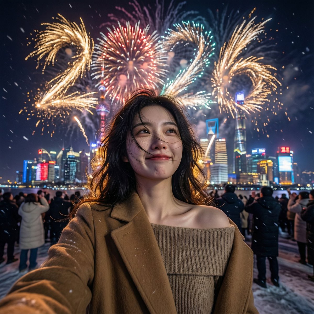 2026新年烟花下的城市天台