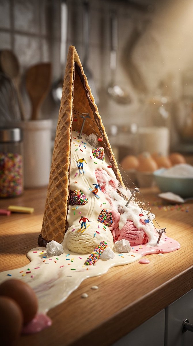 冰淇淋甜筒变滑雪场