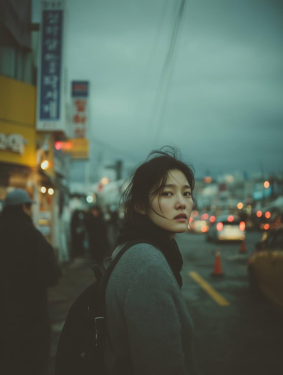 年轻东亚女性街头肖像