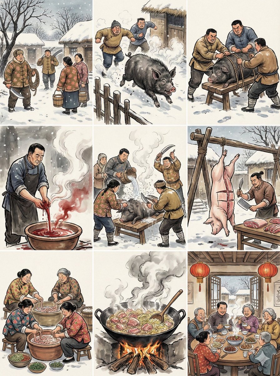 农村杀年猪场景