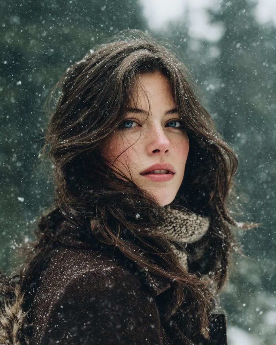 冬日森林氛围下的摄影写实肖像