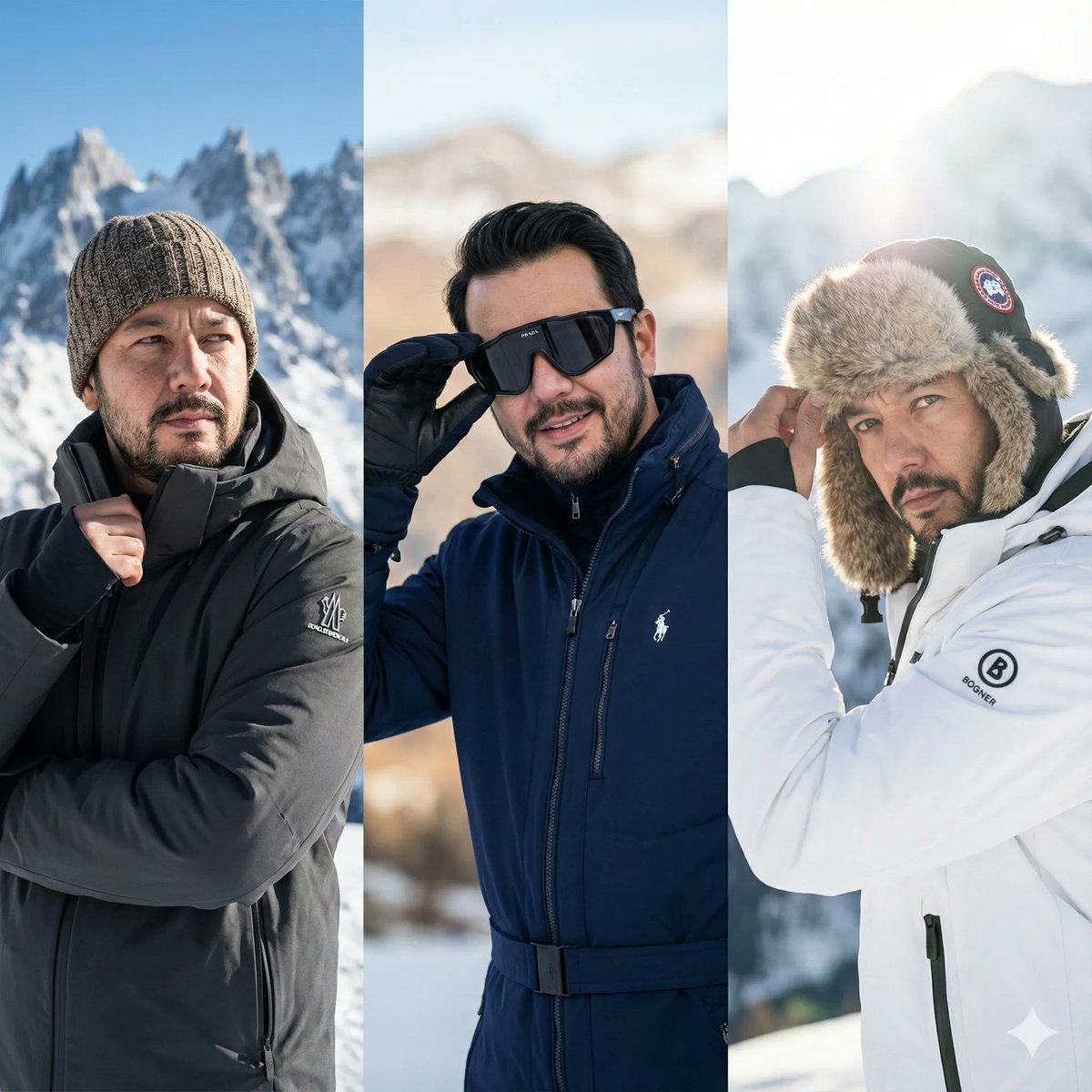 高海拔雪山下的时尚滑雪装男子