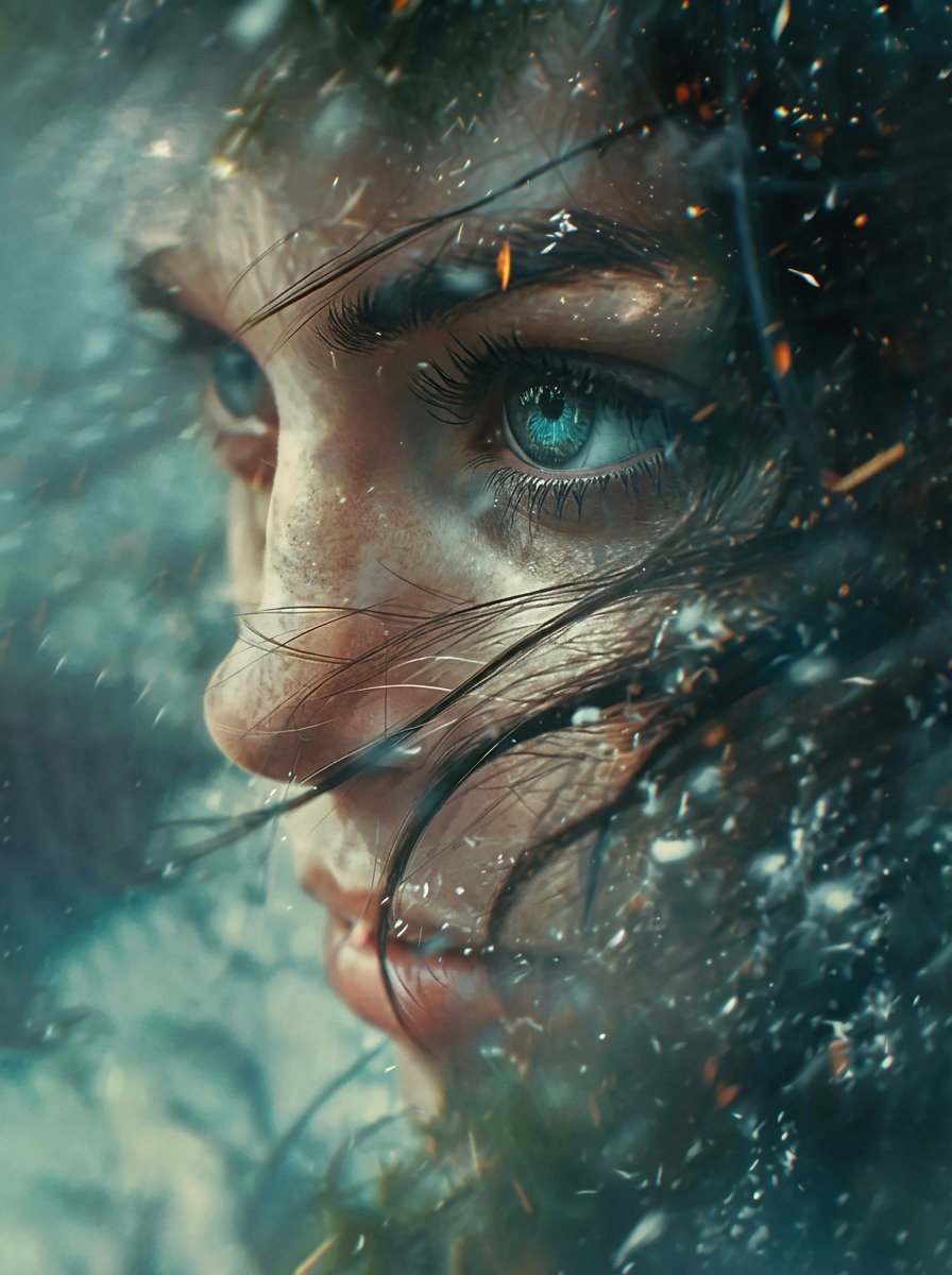 超现实电影风格年轻女性半脸特写