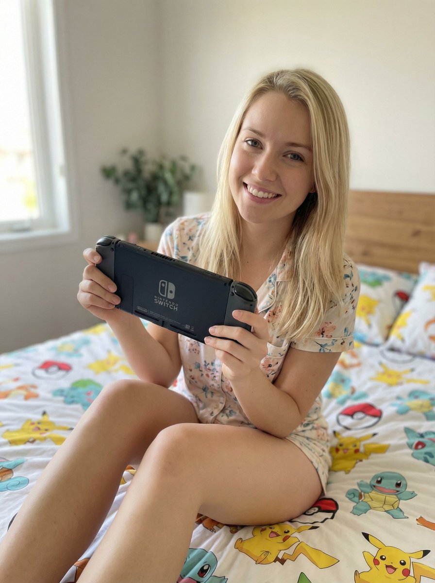 20岁左右金发女性与任天堂Switch