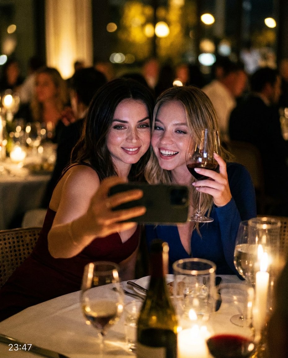 Ana de Armas与Sydney Sweeney夜生活自拍对比