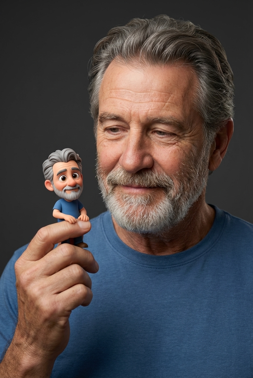 Nano Banana Prompt Example 18（融合真实与奇幻3D卡通迷你人物）