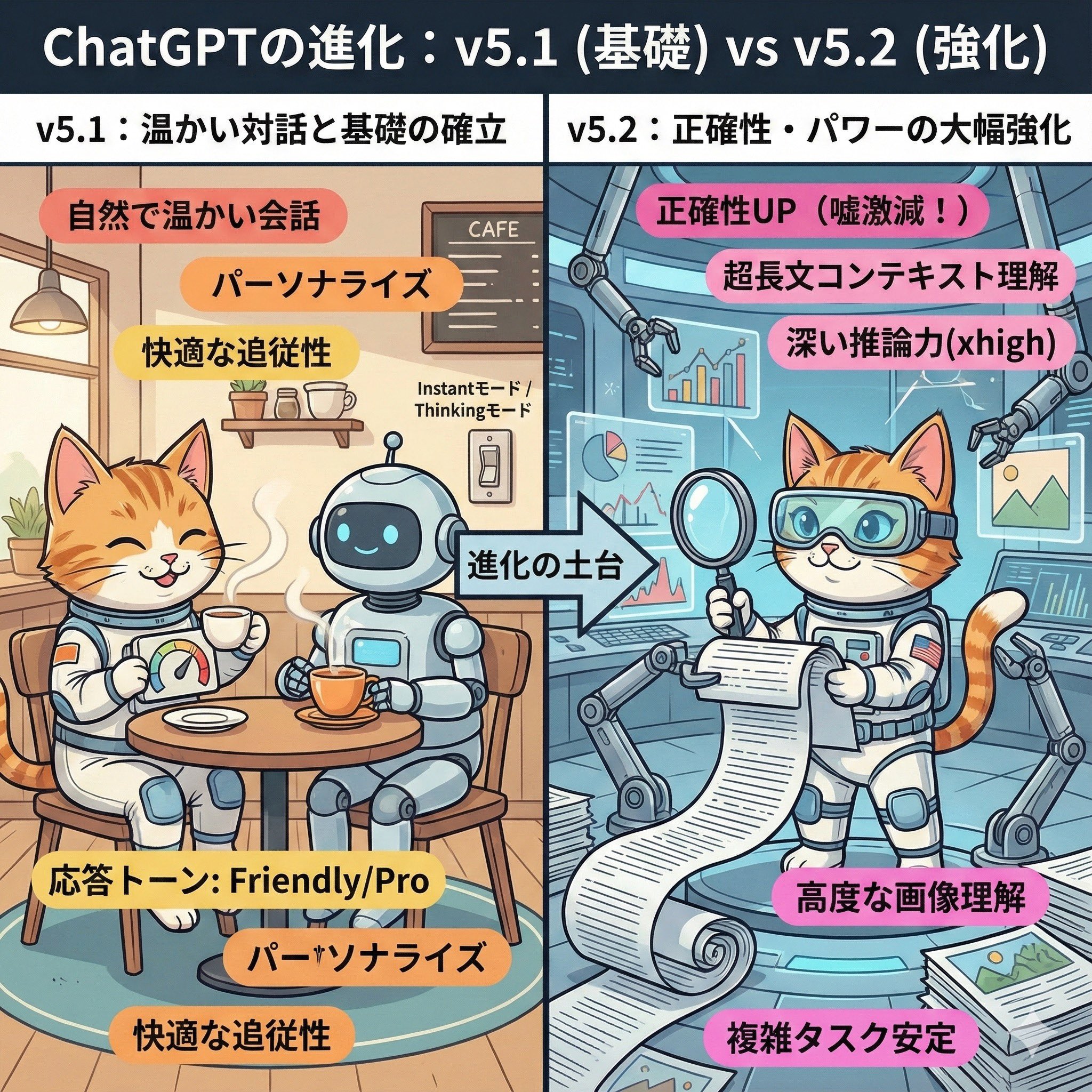 ChatGPT v5.1 vs v5.2 進化図解プロンプト