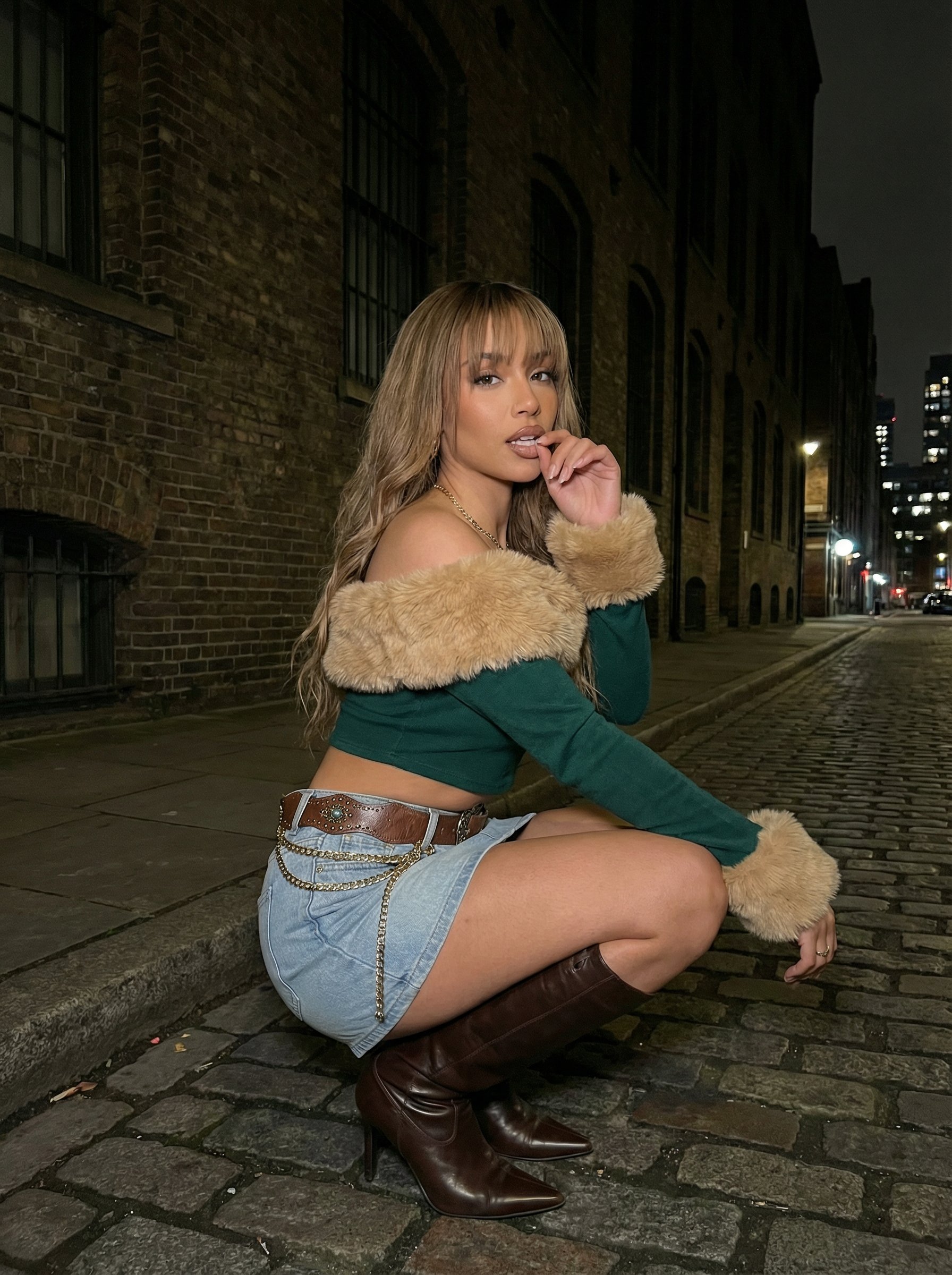 时尚女性蹲坐或跪地时尚照