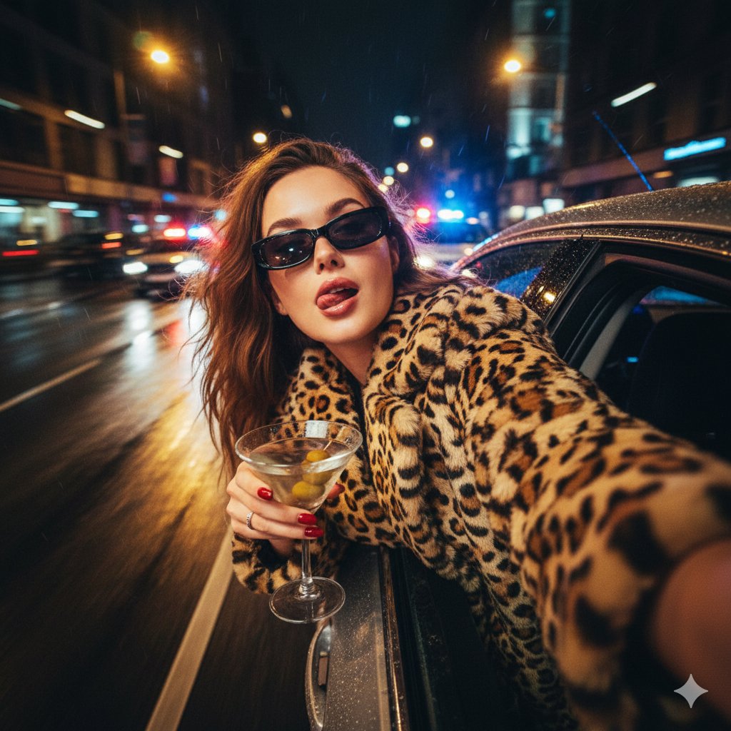 雨天街头逃亡的自拍