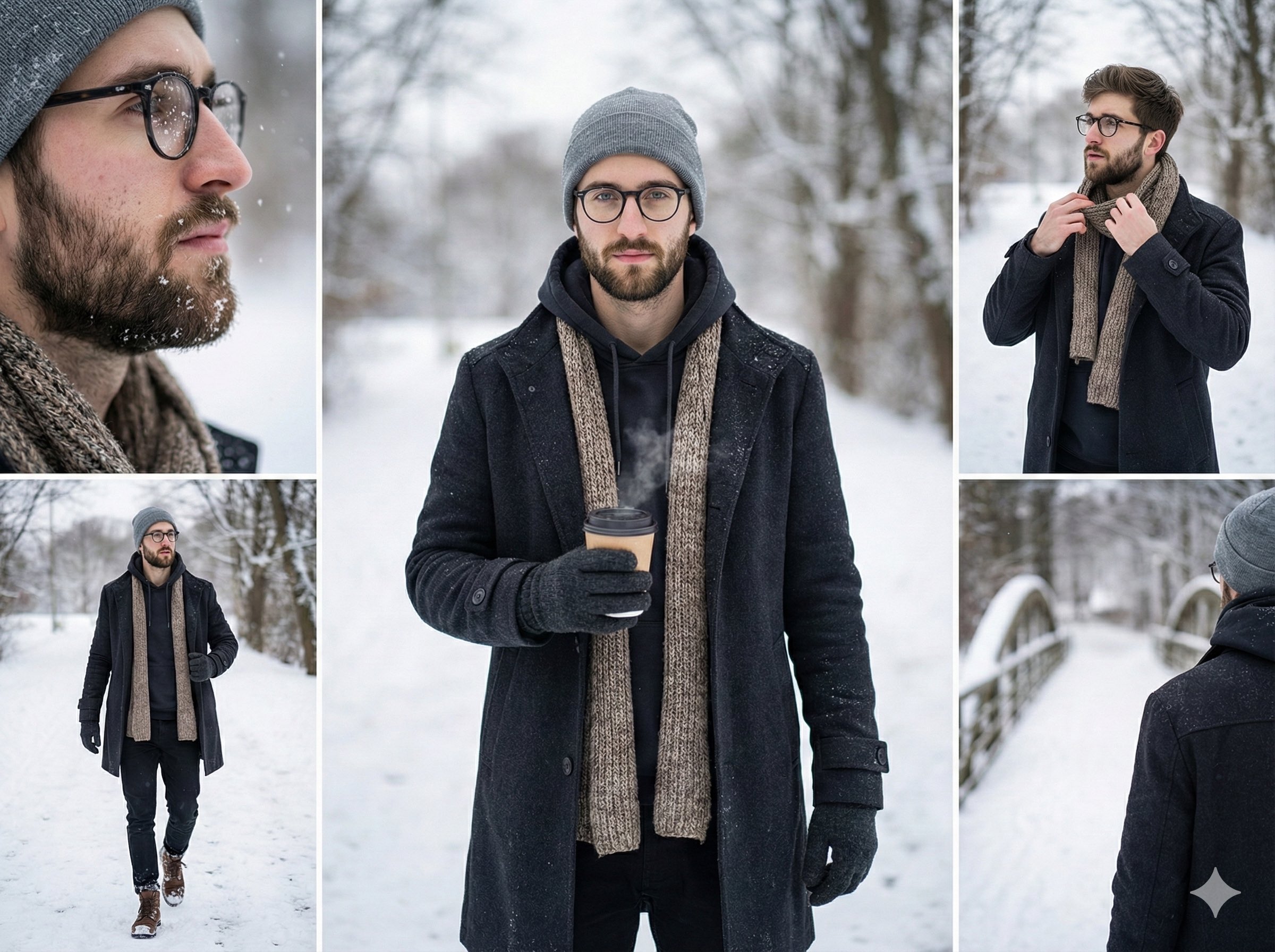 Cinematic Realistic Young Man in Winter Landscape