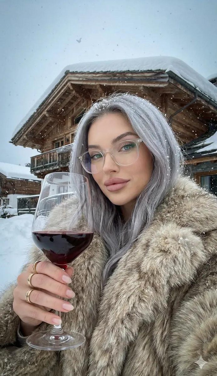 电影风格的雪山小屋自拍