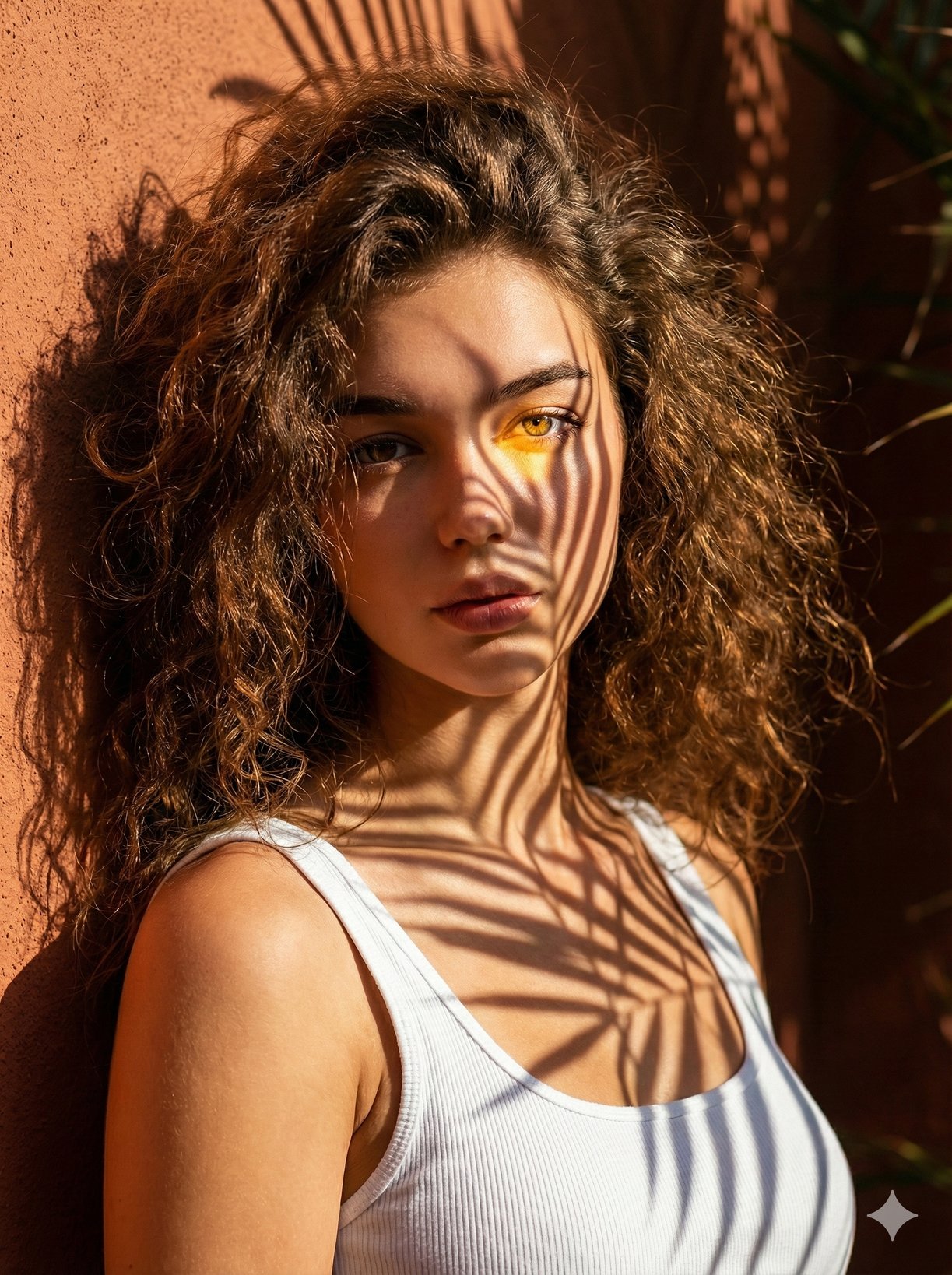 女性野性卷发特写