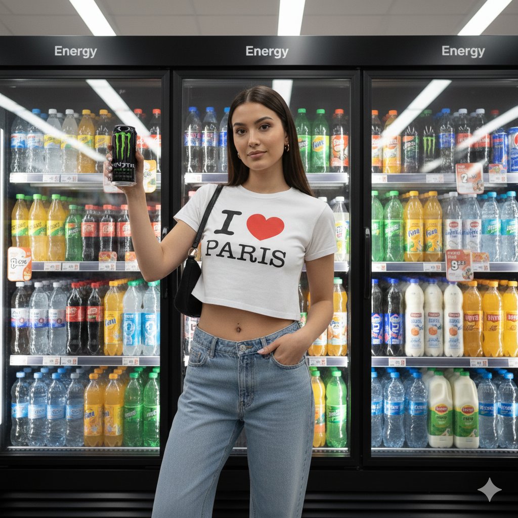 Gemini Nano Banana Pro - 便利店走道中的年轻女性