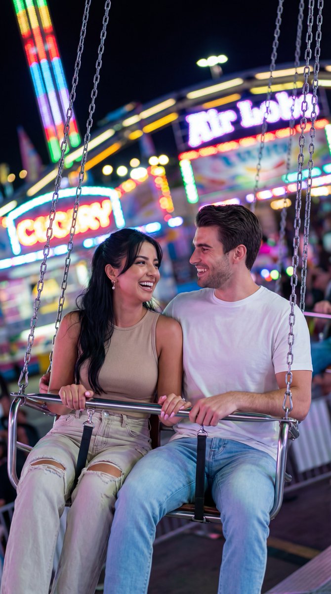 情侣夜游旋转木马