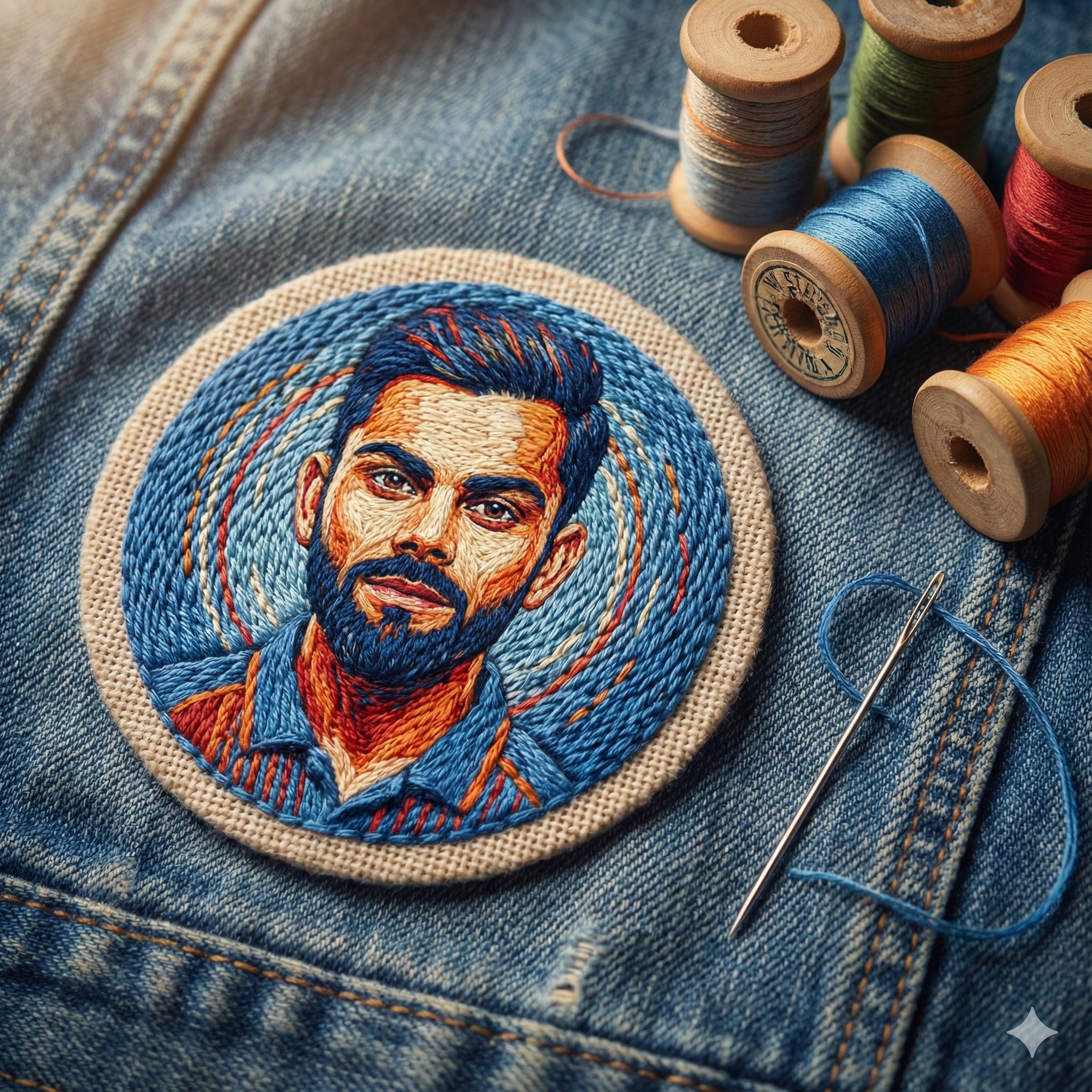 Virat Kohli 细节刺绣肖像补丁