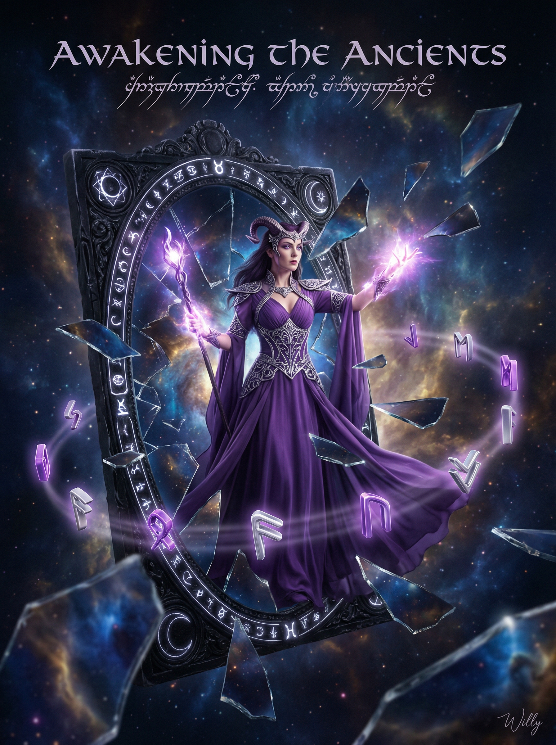 神秘女巫从裂纹黑曜石镜中浮现