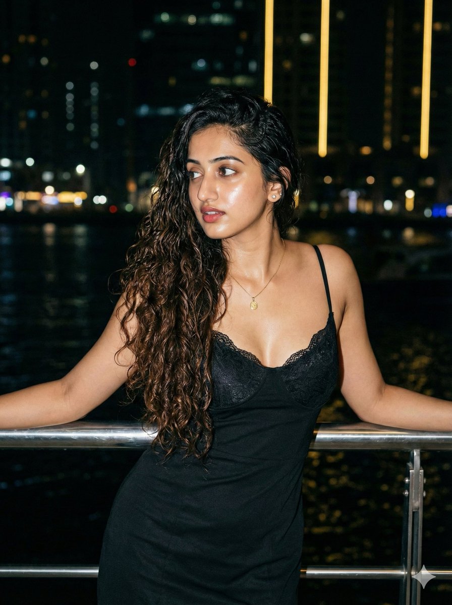 都市夜景中的时尚女性肖像