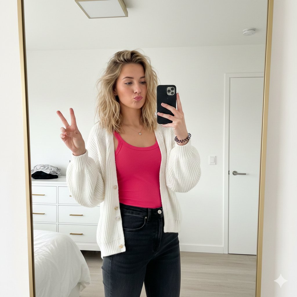 现代卧室中女性自拍