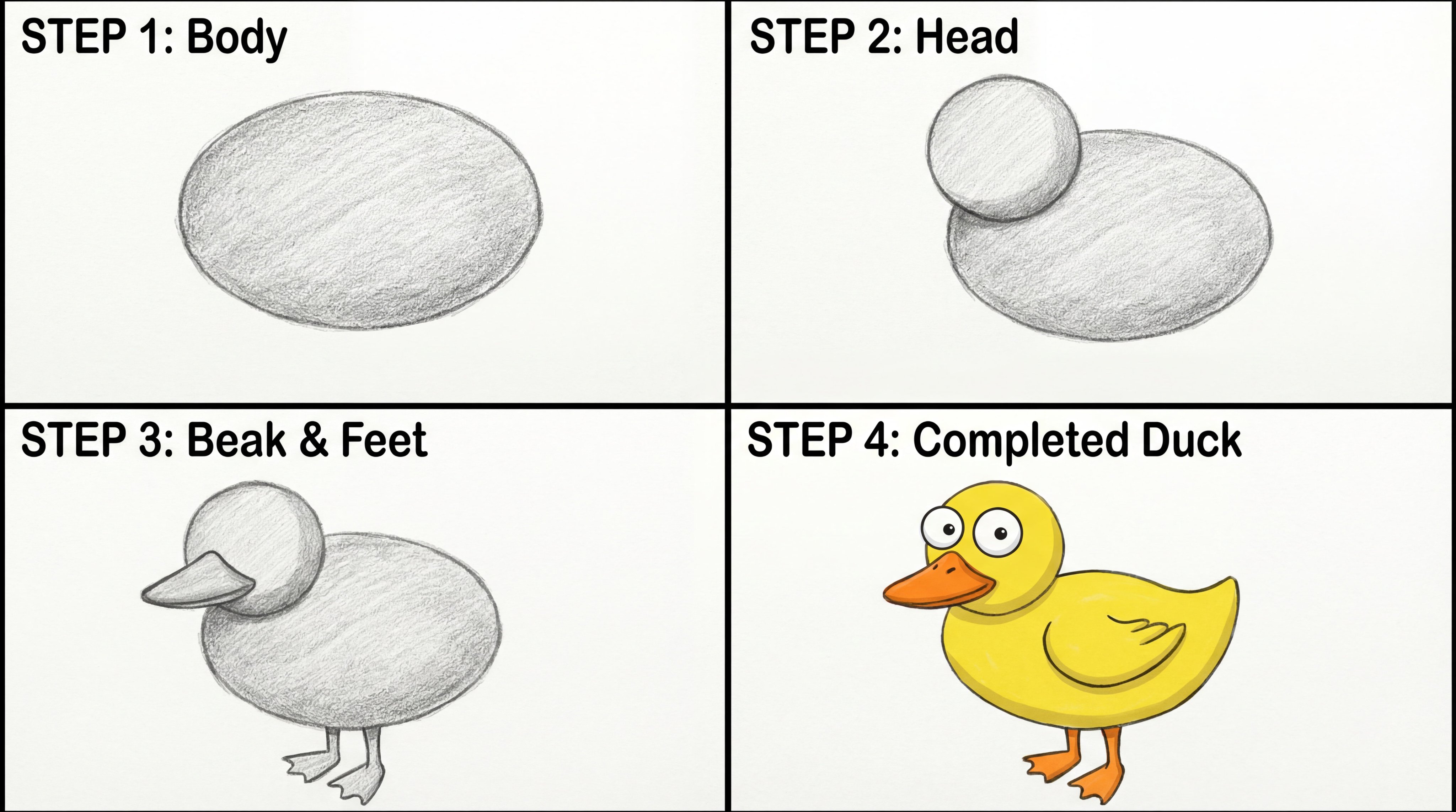 绘制简单卡通鸭的四格引导图