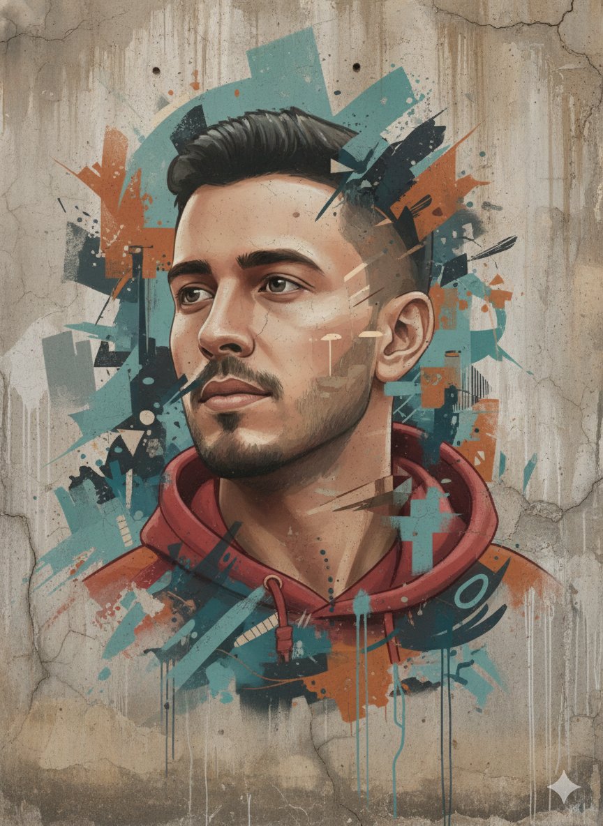 Gemini Nano Banana Pro 手绘抽象现实主义街头壁画