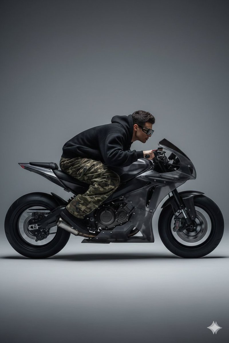 Gemini Nano Banana Pro - 时尚骑行者与摩托车