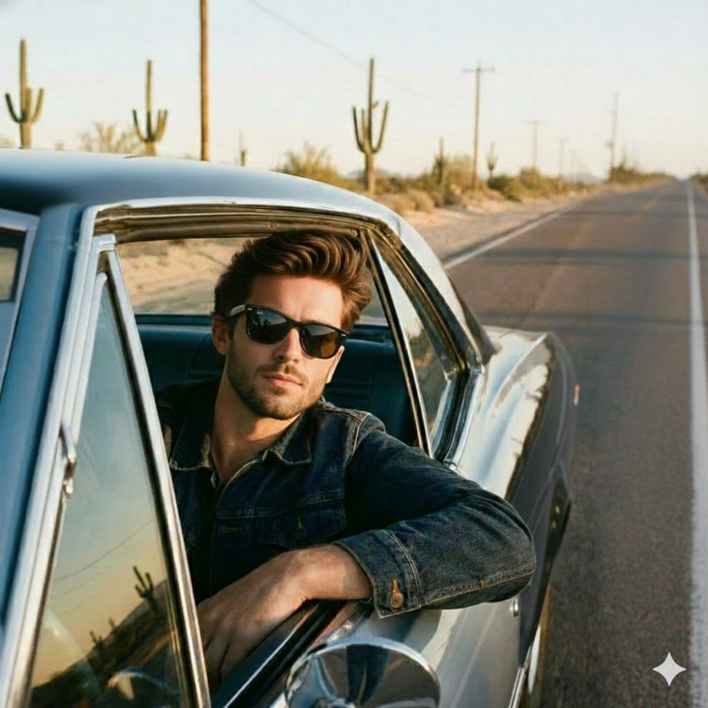 Gemini Nano Banana Pro - 驾驶座上的英俊青年