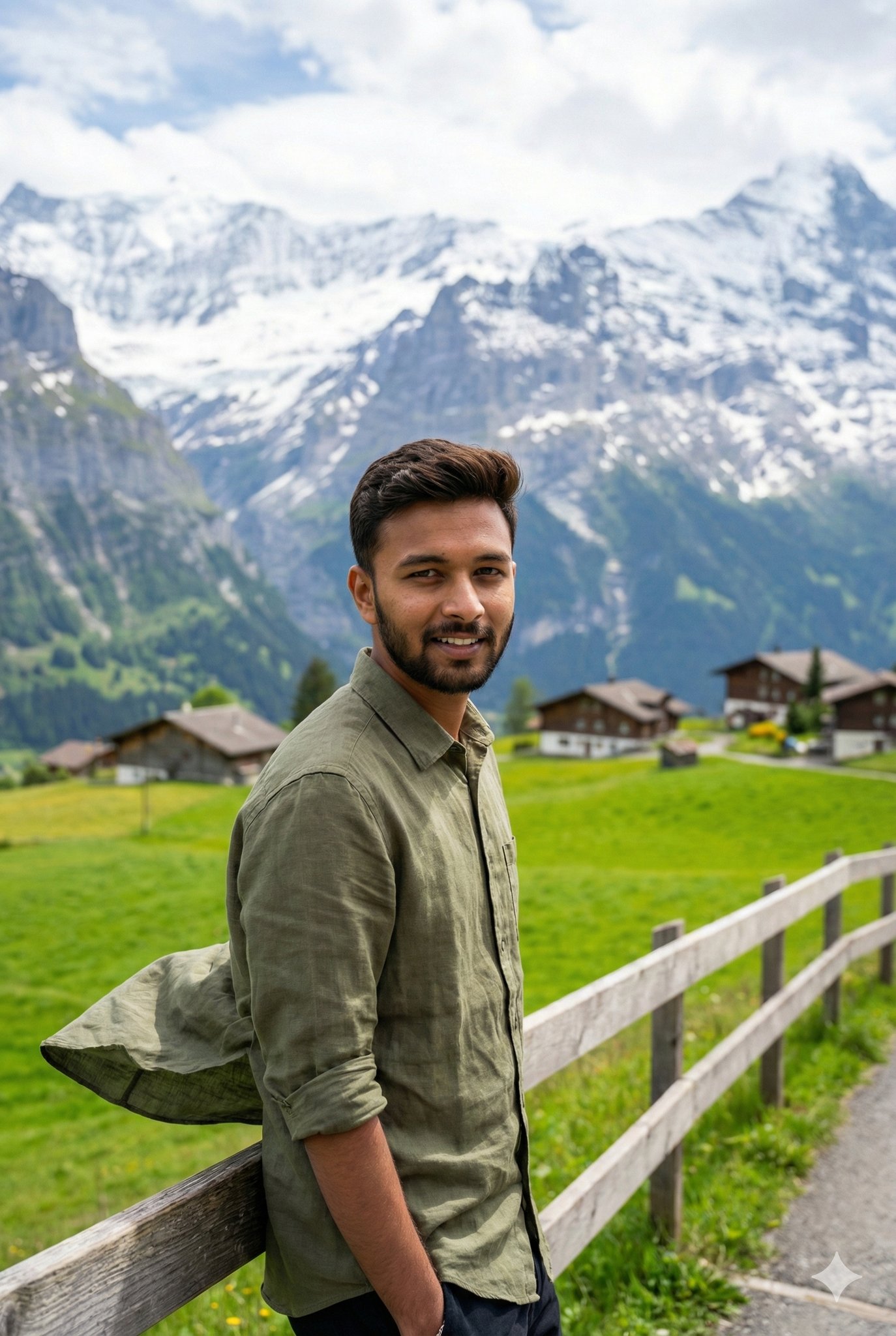 Grindelwald山间小径半身照