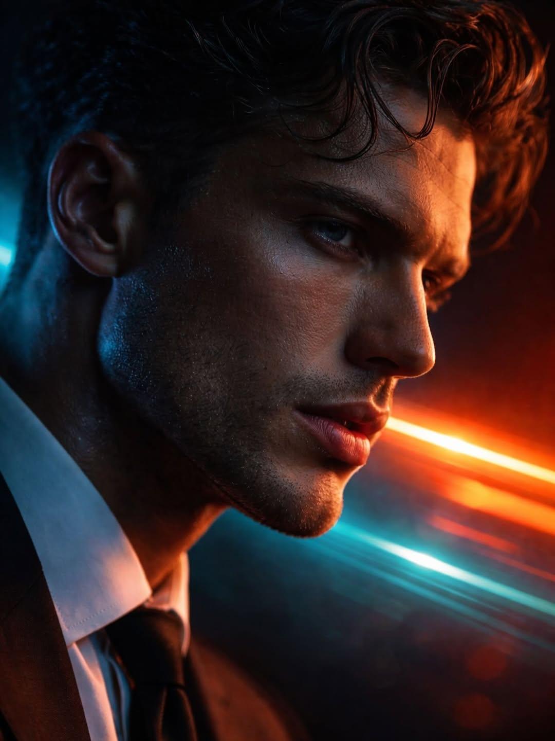 未来主义黑帮风格超写实男性肖像