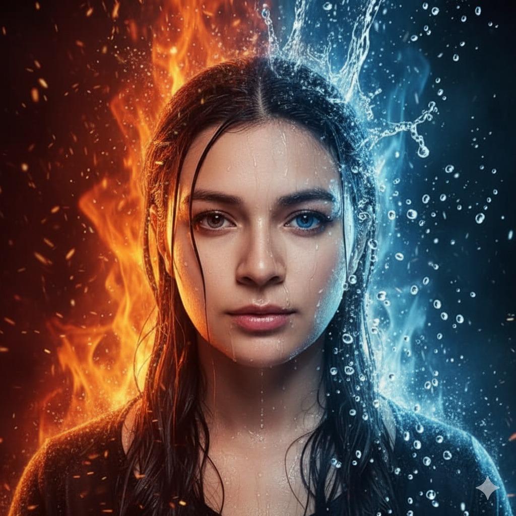 火水元素平衡超现实主义肖像